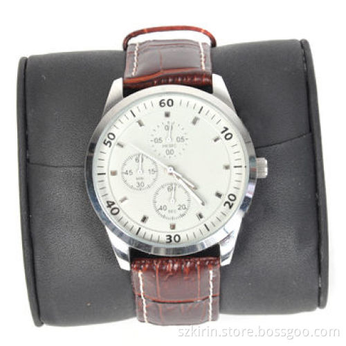 Fashionable Watch, Stainless Steel Case, Chrona Japan Movement with 6 Hands, Genuine Leather Strap